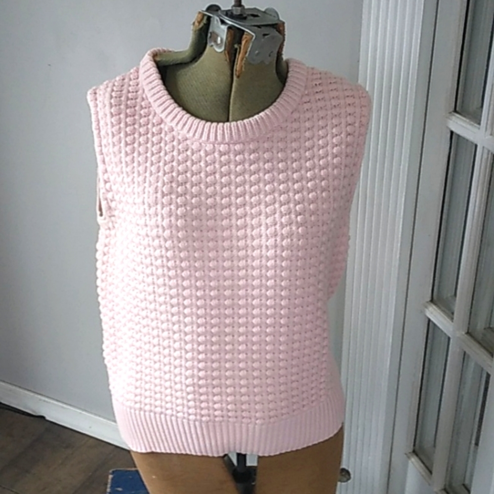 VINCE CAMUTO PINK COTTON  POPCORN STITCH  SLEEVELESS SWEATER WOMANS M